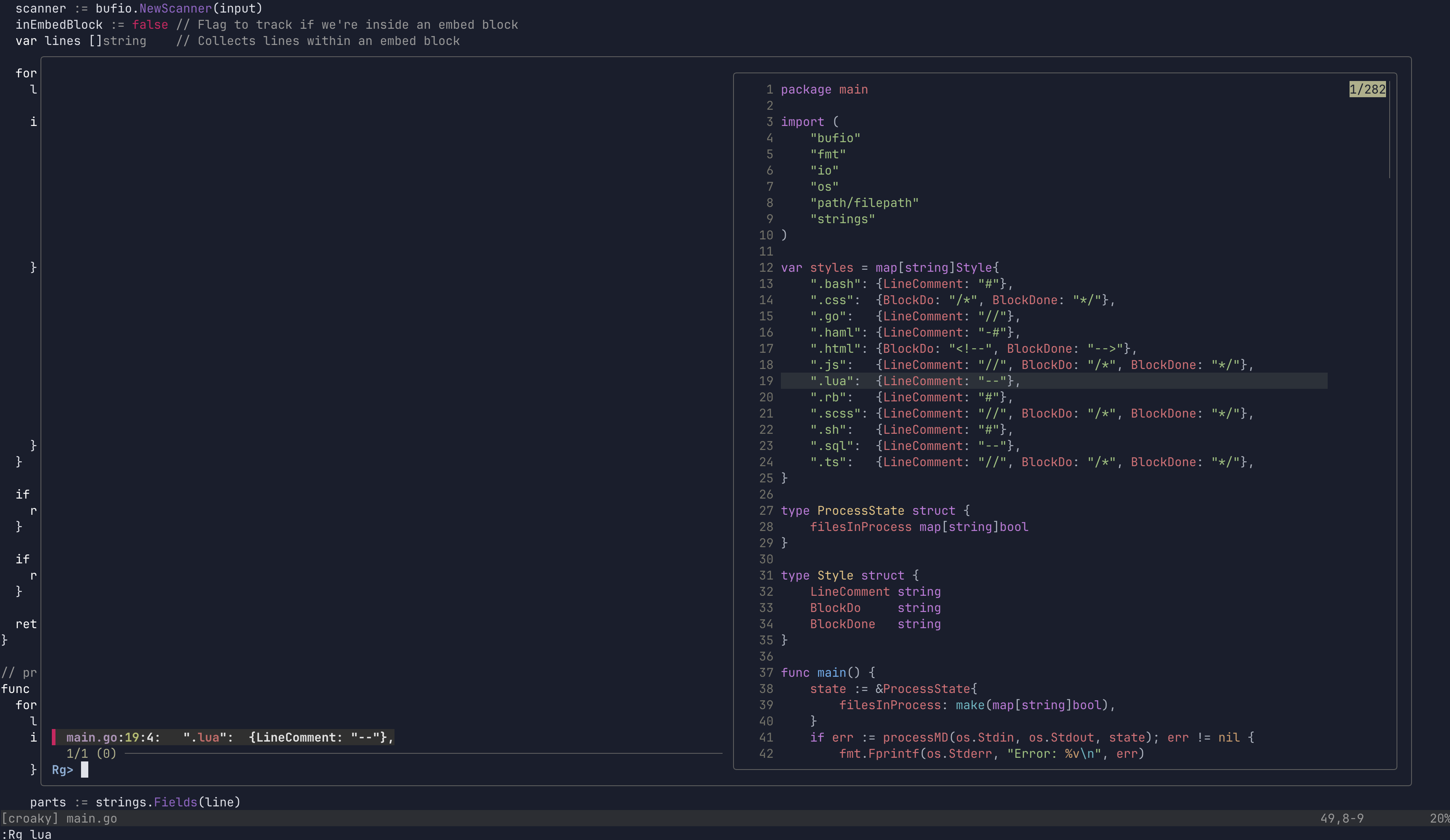 Vim qickfix window with search results